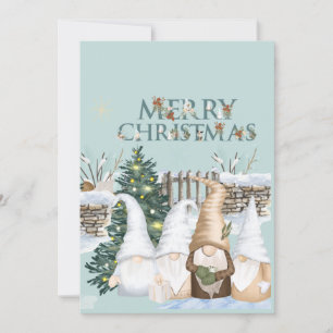 Cartes Pour Fêtes Annuelles Joyeux Noël Gnomes rouge et bleu neige