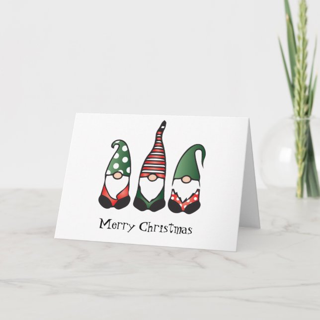 Cartes Pour Fêtes Annuelles Joyeux Noël Gnomes Rouge Vert (Devant)