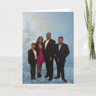 Cartes Pour Fêtes Annuelles Joyeux Noël Gold Blue Tree Photo famille