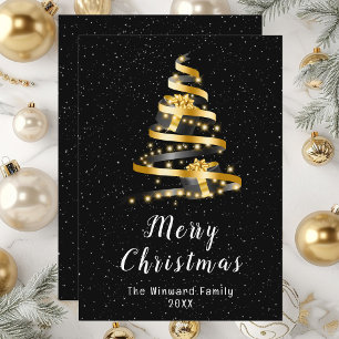 Cartes Pour Fêtes Annuelles Joyeux Noël Gold et Black Ribbon