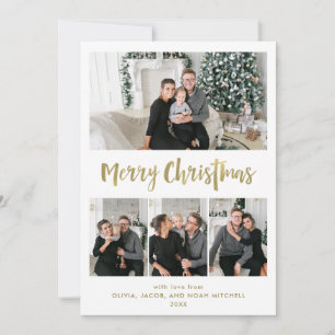 Cartes Pour Fêtes Annuelles Joyeux Noël   Gold Multi Photo Grid
