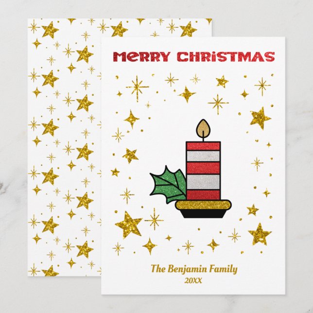 Cartes Pour Fêtes Annuelles Joyeux Noël Gold Parties scintillant Fête sur mesu (Devant / Derrière)