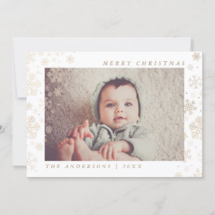 Cartes Pour Fêtes Annuelles Joyeux Noël Gold Snowflakes Photo personnalisée