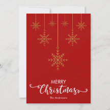 Joyeux Noël Gold Snowflakes Red Christmas Card
