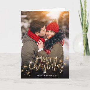 Cartes Pour Fêtes Annuelles Joyeux Noël Gold Sparkle Script PHOTO Salutation