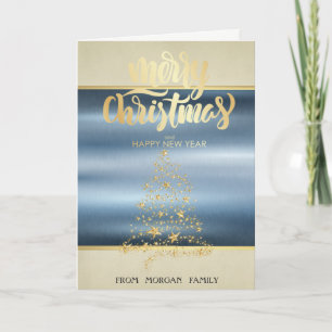 Cartes Pour Fêtes Annuelles Joyeux Noël, Gold Stars Arbre de Noël Bleu