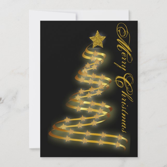 Cartes Pour Fêtes Annuelles Joyeux Noël Gold Tree étoiles Abstrait Outline (Devant)
