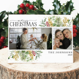 Cartes Pour Fêtes Annuelles Joyeux Noël Gold Winter Botanique 2 Photo