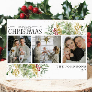 Cartes Pour Fêtes Annuelles Joyeux Noël Gold Winter Botanique Photo