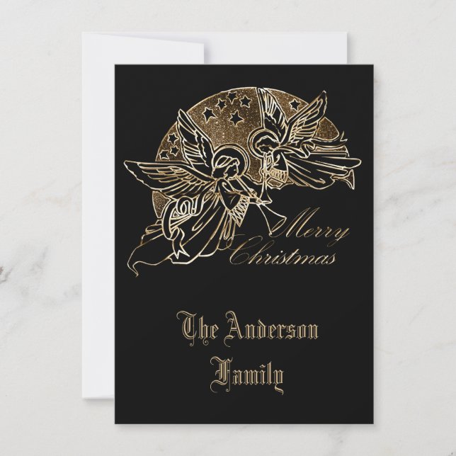 Cartes Pour Fêtes Annuelles Joyeux Noël Golden Angles Trumpet Typographie (Devant)