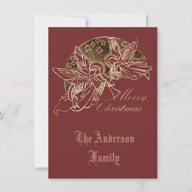 Cartes Pour Fêtes Annuelles Joyeux Noël Golden Angles Trumpet Typographie (Devant)