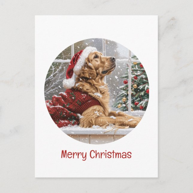 Cartes Pour Fêtes Annuelles Joyeux Noël Golden Retriever Chien Père Noël (Devant)