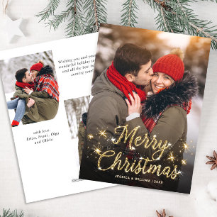 Cartes Pour Fêtes Annuelles Joyeux Noël Golden Sparkle 3 PHOTO Salutation