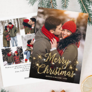 Cartes Pour Fêtes Annuelles Joyeux Noël Golden Sparkle 5 PHOTO Salutation