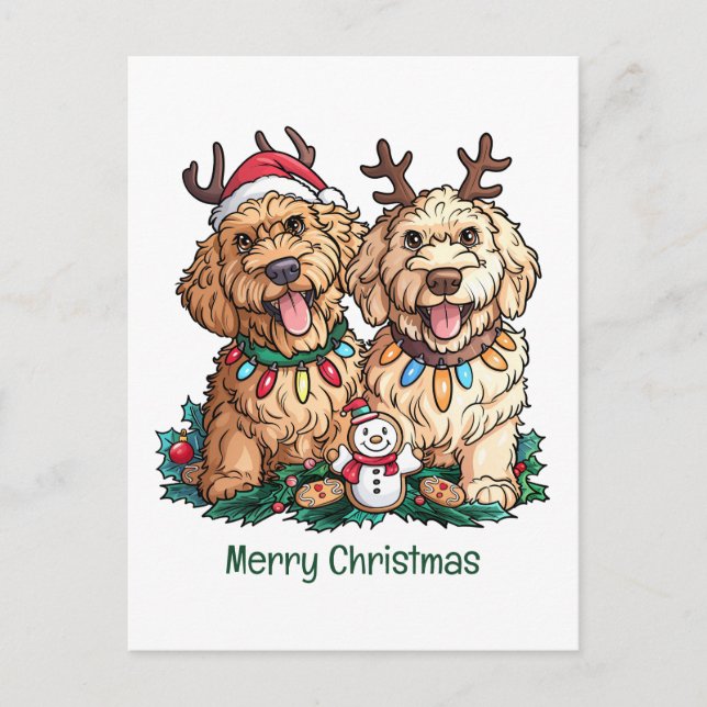 Cartes Pour Fêtes Annuelles Joyeux Noël Goldendoodle Chiens (Devant)