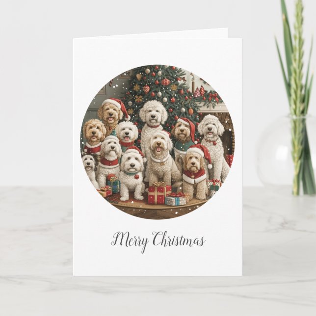 Cartes Pour Fêtes Annuelles Joyeux Noël Goldendoodle Chiens de chiot (Devant)