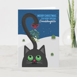 Cartes Pour Fêtes Annuelles Joyeux Noël Grand-fille Chat WIth Mistletoe