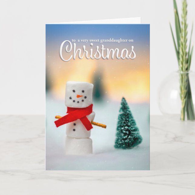 Cartes Pour Fêtes Annuelles Joyeux Noël Grand-fille Marshmallow Snowman (Devant)