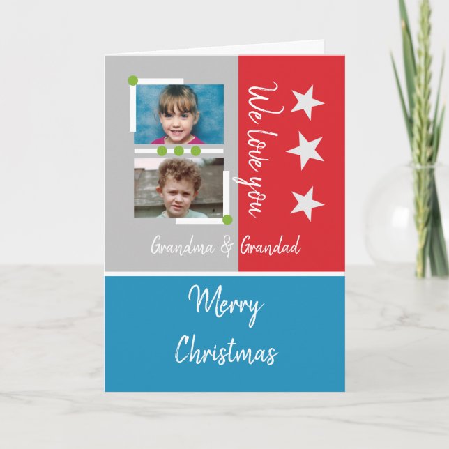 Cartes Pour Fêtes Annuelles Joyeux Noël grand-mère photos rouge bleu (Devant)