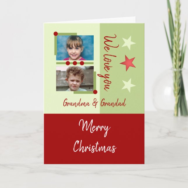 Cartes Pour Fêtes Annuelles Joyeux Noël grand-mère photos rouge vert (Devant)