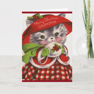 Cartes Pour Fêtes Annuelles Joyeux Noël grand-mère Vintage Kitty