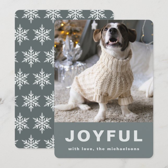 Cartes Pour Fêtes Annuelles Joyeux Noël Gray Snowflake Imprimer Photo (Devant / Derrière)