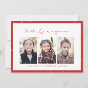 Cartes Pour Fêtes Annuelles Joyeux Noël grec trois photo cadre rouge