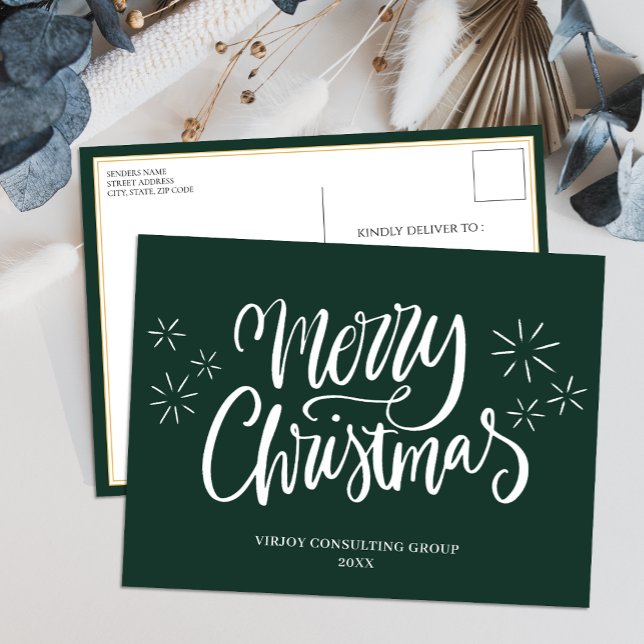Cartes Pour Fêtes Annuelles Joyeux Noël Green Calligraphie Entreprise Moderne (Créateur téléchargé)