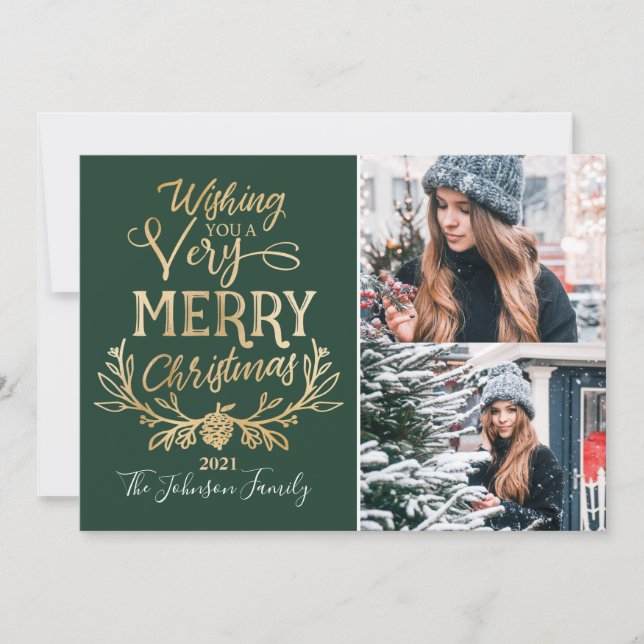 Cartes Pour Fêtes Annuelles Joyeux Noël Green & Gold Festive famille Photos (Devant)
