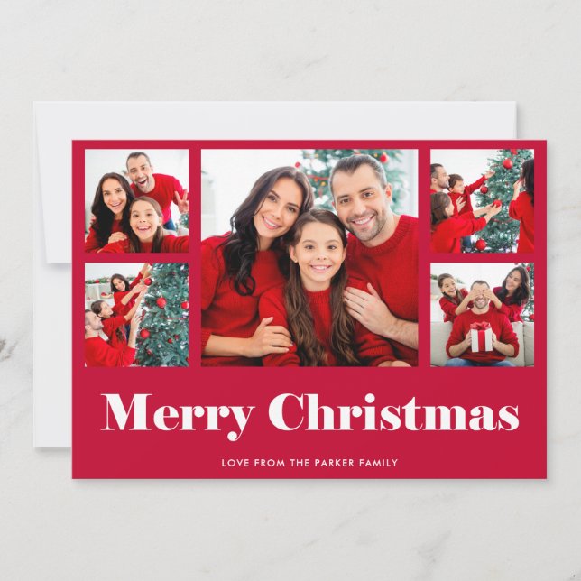 Cartes Pour Fêtes Annuelles Joyeux Noël | Grille de photos moderne rouge (Devant)