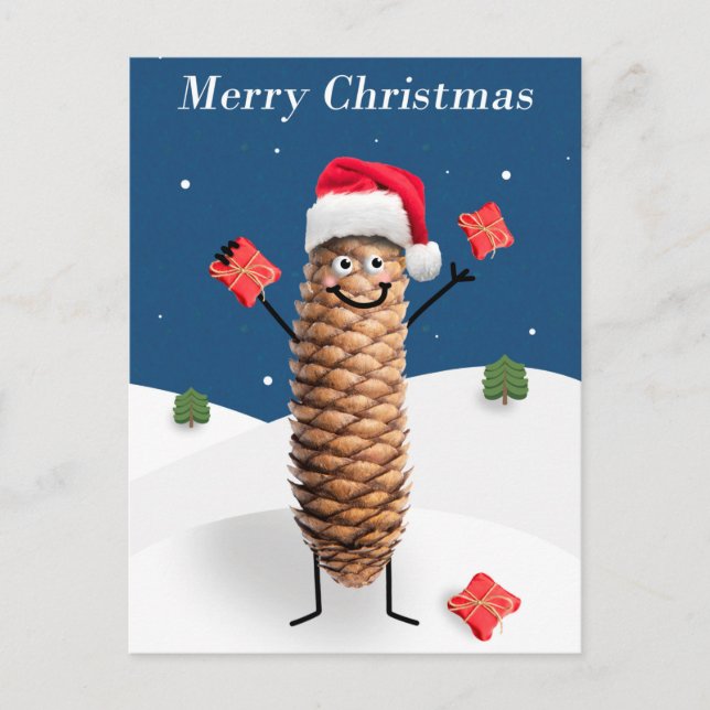 Cartes Pour Fêtes Annuelles Joyeux Noël Happy Pine Cone à Santa Hat (Devant)
