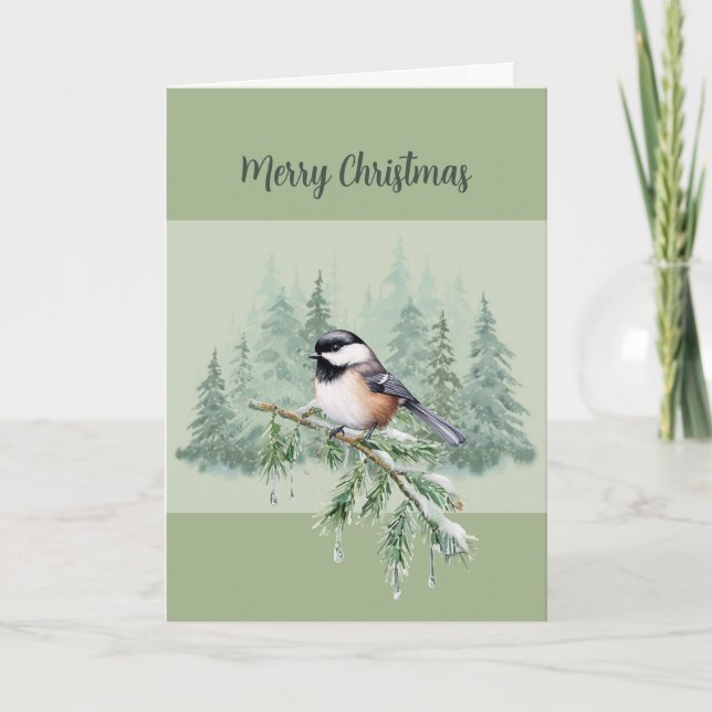 Cartes Pour Fêtes Annuelles Joyeux Noël Hiver Épicéa Mésange (Devant)