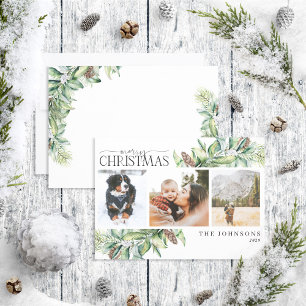 Cartes Pour Fêtes Annuelles Joyeux Noël Hiver Fir Cone Green Photo Hol