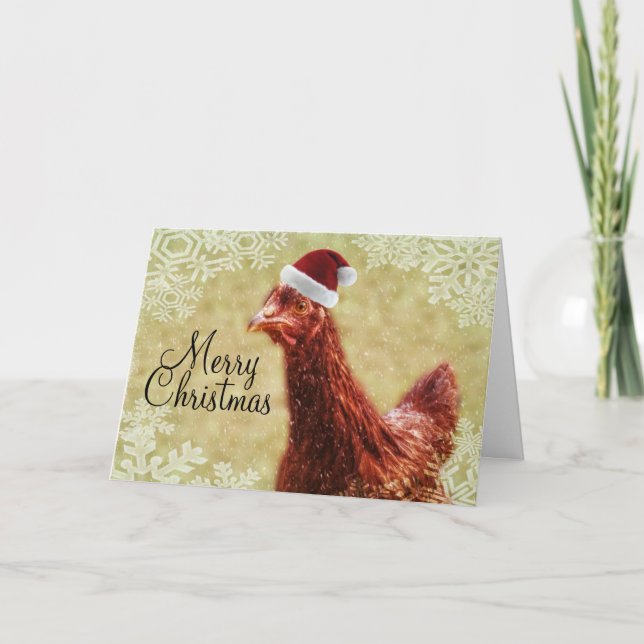 Cartes Pour Fêtes Annuelles Joyeux Noël Hiver Flocon de neige Père Noël Poulet (Devant)