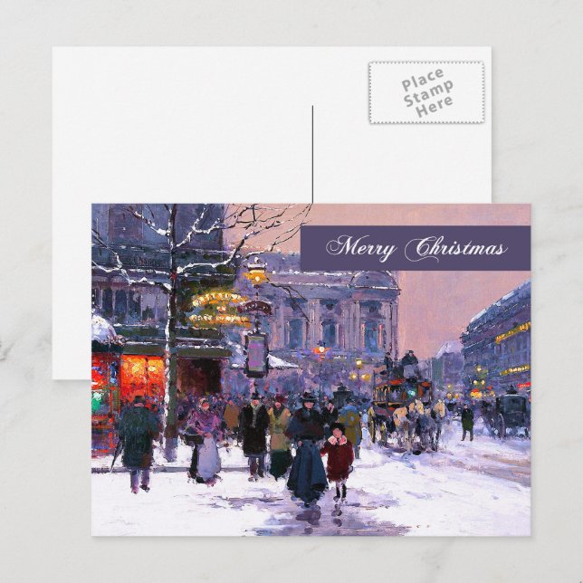 Cartes Pour Fêtes Annuelles Joyeux Noël. Hiver Scène parisienne (Devant / Derrière)