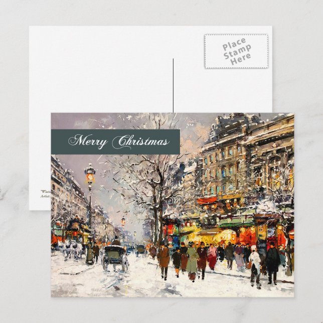 Cartes Pour Fêtes Annuelles Joyeux Noël. Hiver Scène parisienne (Devant / Derrière)