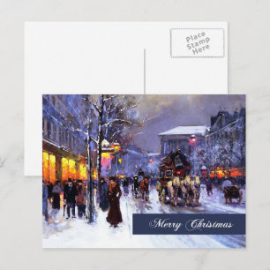 Cartes Pour Fêtes Annuelles Joyeux Noël. Hiver vintage Scène Parisienne