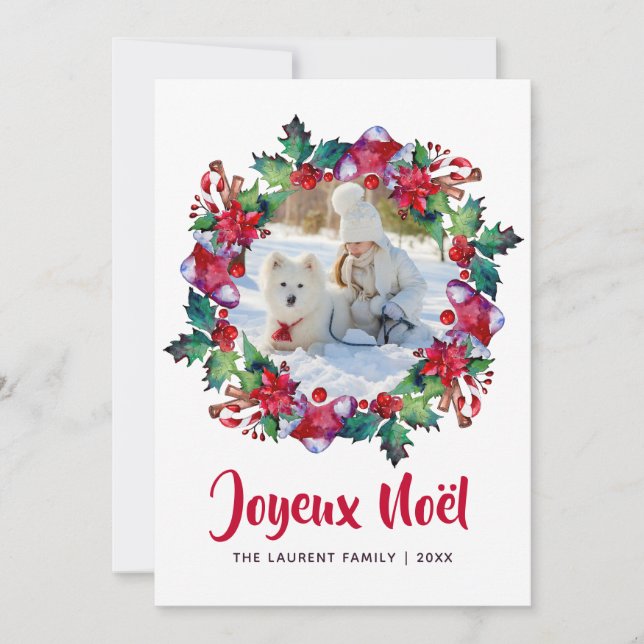 Cartes Pour Fêtes Annuelles Joyeux Noël Holiday Stocker Floral Wreath Photo (Devant)