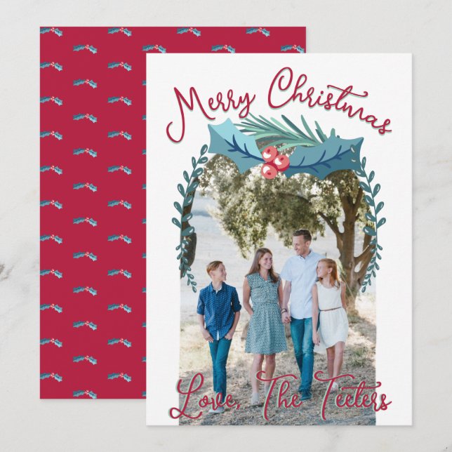Cartes Pour Fêtes Annuelles Joyeux Noël Holly Berry Photo Arche personnalisée (Devant / Derrière)