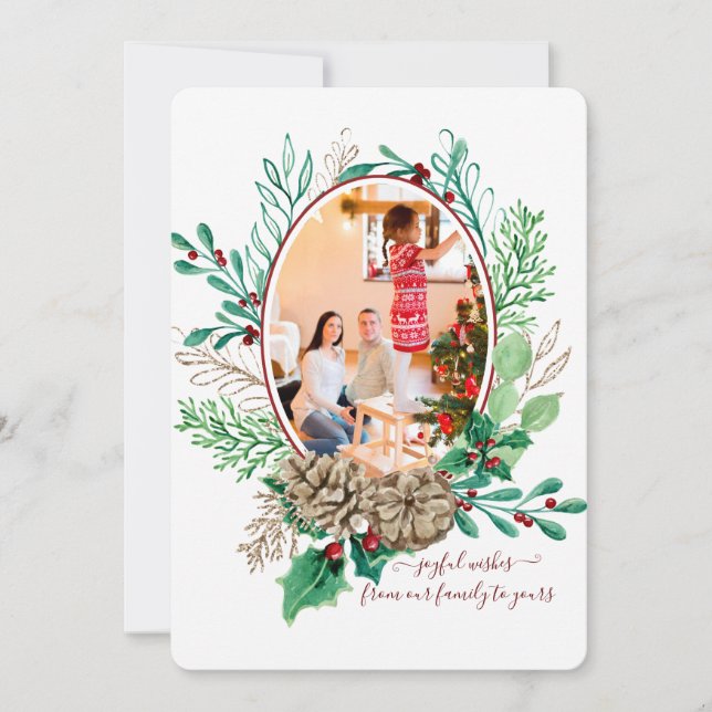 Cartes Pour Fêtes Annuelles Joyeux Noël Holly Berry Pine Cone (Devant)