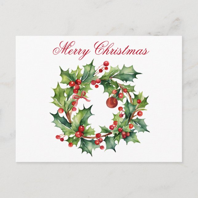 Cartes Pour Fêtes Annuelles Joyeux Noël Holly Berry Wreath (Devant)