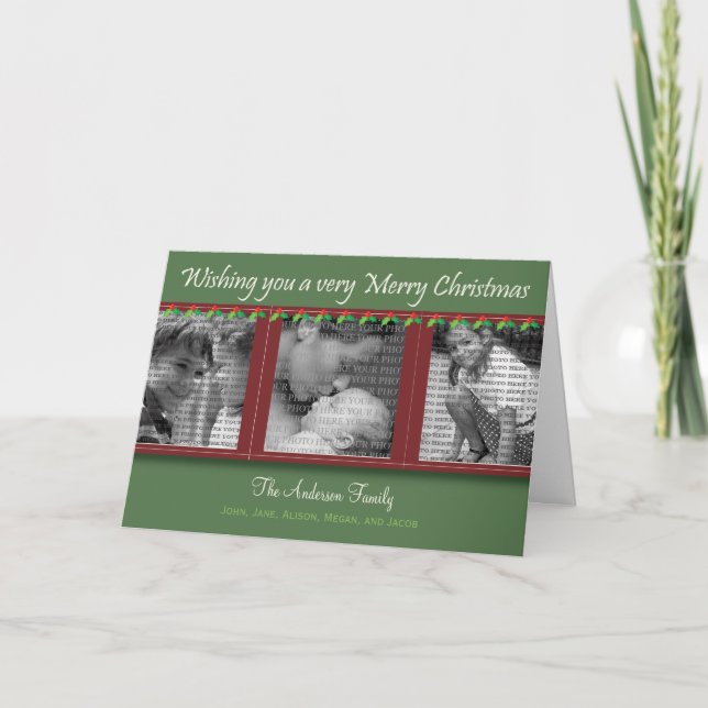 Cartes Pour Fêtes Annuelles Joyeux Noël Holly et Ivy Tri-Carte photo (Devant)