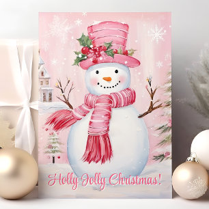 Cartes Pour Fêtes Annuelles Joyeux Noël Holly Jolly Cute Snowman Rose