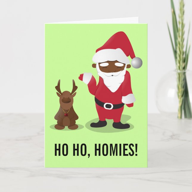 Cartes Pour Fêtes Annuelles Joyeux Noël Homeboys : Père Noël Noir & Blingin' (Devant)