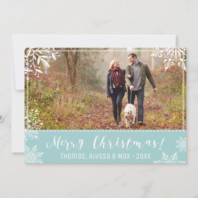 Cartes Pour Fêtes Annuelles Joyeux Noël Ice Blue & Snow Photo personnalisée (Devant)