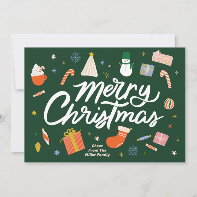 Cartes Pour Fêtes Annuelles Joyeux Noël Icônes d'hiver Illustré (Devant)
