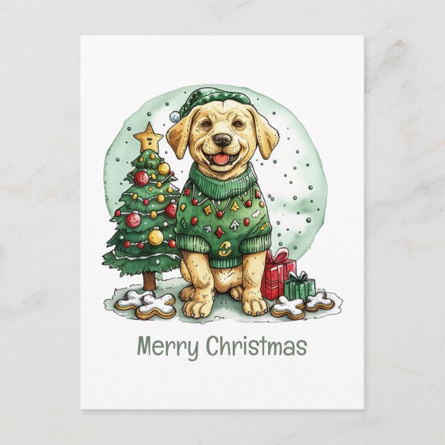 Cartes Pour Fêtes Annuelles Joyeux Noël Jaune Labrador Retriever Chien (Devant)