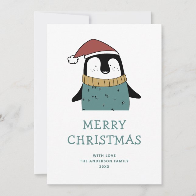 Cartes Pour Fêtes Annuelles Joyeux Noël. Joli hiver Pingouin Père Noël (Devant)
