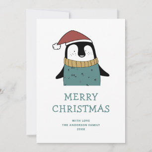 Cartes Pour Fêtes Annuelles Joyeux Noël. Joli hiver Pingouin Père Noël