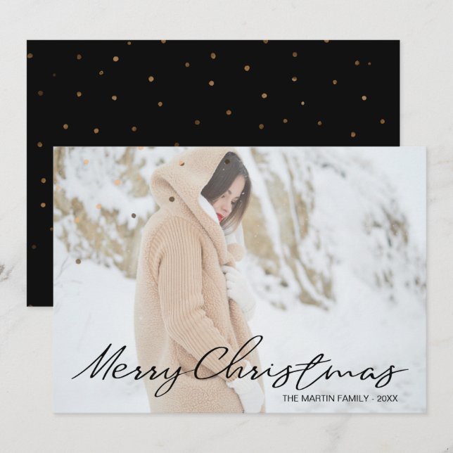 Cartes Pour Fêtes Annuelles Joyeux Noël joli points Ajouter photo et nom (Devant / Derrière)